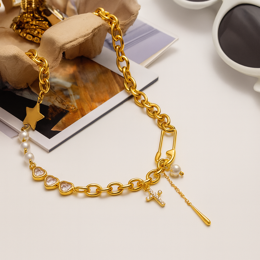 Five-Point Star Safety Pin Necklace